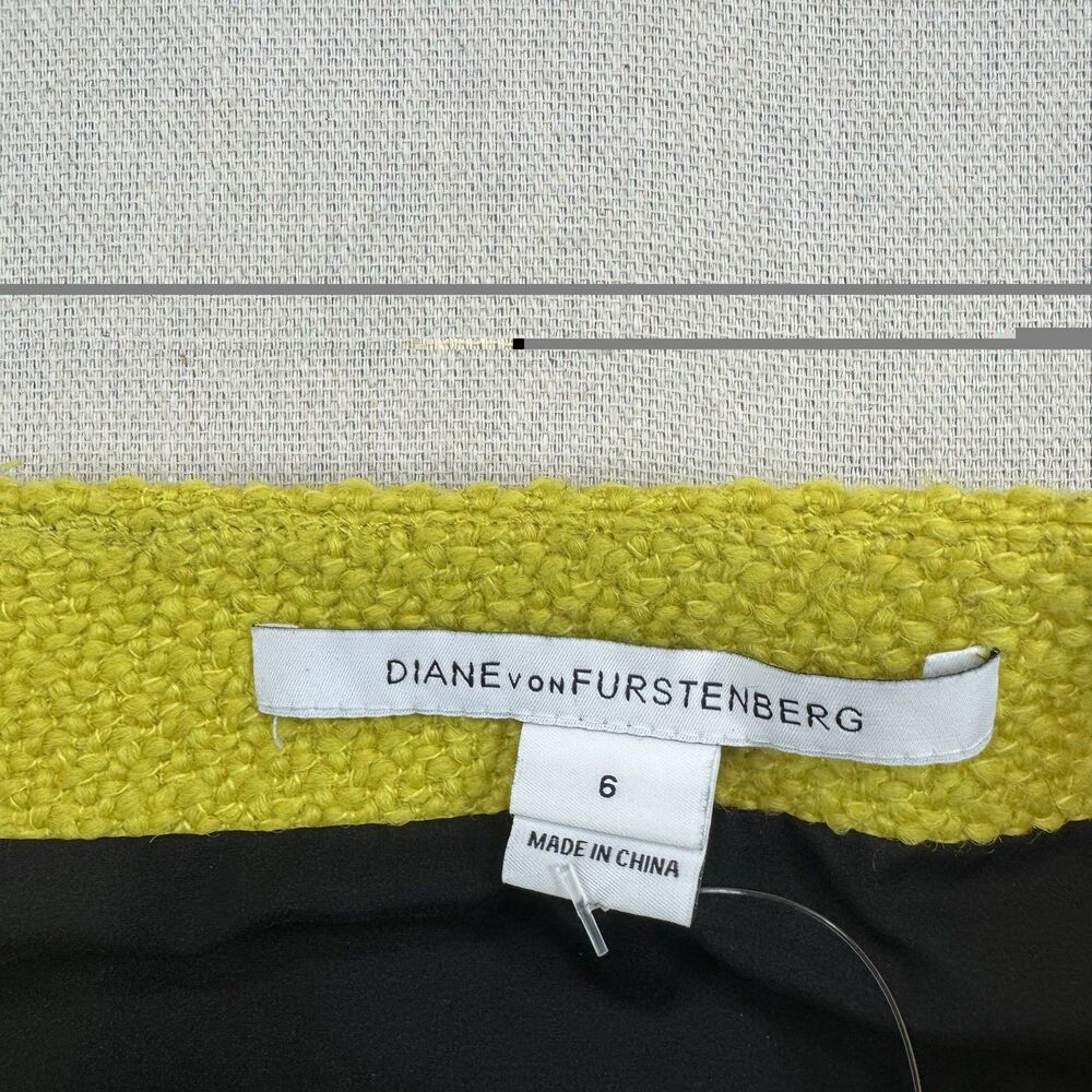 Diane Von Furstenberg Yellow Coated Raffia Elley Mini Skirt Size 6 - Picture 3 of 10